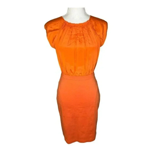 Trina Turk Women’s Size 2 Orange Sheath Dress With Pleated‎ Silk Top - Picture 1 of 7